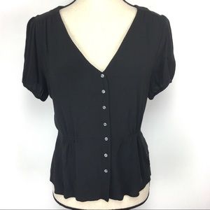 J Crew black button up blouse with peplum hem!